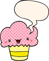 cartone animato Cupcake con viso con discorso bolla nel comico libro stile png