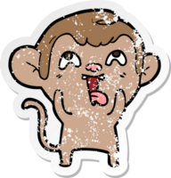 distressed sticker of a crazy cartoon monkey png