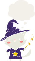 cartoon cat wizard with thought bubble in retro style png