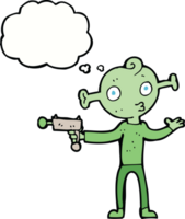 cartoon alien with ray gun with thought bubble png