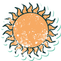 iconic distressed sticker tattoo style image of a sun png