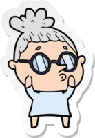 sticker of a cartoon woman wearing glasses png