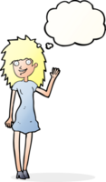 tecknad serie Lycklig kvinna vinka med trodde bubbla png