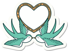 sticker of tattoo in traditional style of swallows and a heart png