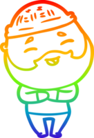 rainbow gradient line drawing of a cartoon happy bearded man png