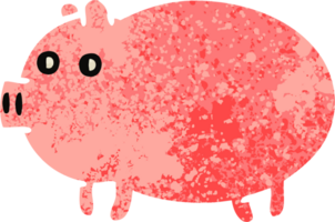 retro illustration style cartoon of a fat pig png