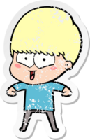 distressed sticker of a cartoon happy boy png