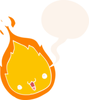 mignonne dessin animé flamme avec discours bulle dans rétro style png