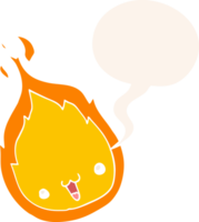 linda dibujos animados fuego con habla burbuja en retro estilo png