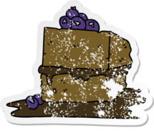 distressed sticker of a quirky hand drawn cartoon chocolate cake png