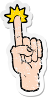 distressed sticker of a cartoon pointing finger png