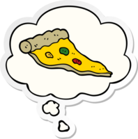 tekenfilm pizza met gedachte bubbel net zo een gedrukt sticker png