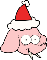 main tiré ligne dessin de une l'éléphant visage portant Père Noël chapeau png