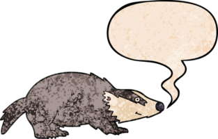 cartoon badger with speech bubble in retro texture style png