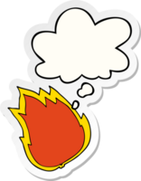tecknad serie brand med trodde bubbla som en tryckt klistermärke png