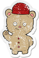 retro distressed sticker of a cartoon bear in hat png