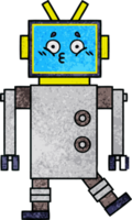 rétro grunge texture dessin animé de une robot png