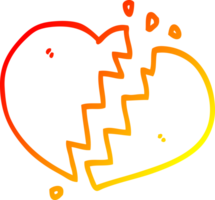 warm gradient line drawing of a cartoon broken heart png