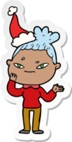 hand drawn sticker cartoon of a woman wearing santa hat png