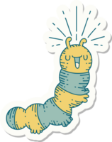 sticker of a tattoo style happy caterpillar png