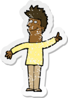 retro distressed sticker of a cartoon man with idea png