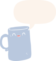 cartoon mug with speech bubble in retro style png