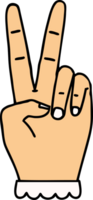 Retro Tattoo Style peace symbol two finger hand gesture png