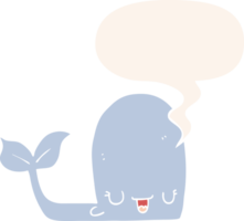 cartoon happy whale with speech bubble in retro style png