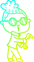 cold gradient line drawing of a cartoon woman wearing spectacles png