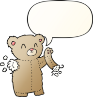 cartoon teddy bear with torn arm with speech bubble in smooth gradient style png