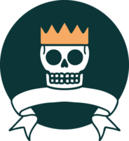 icône de style tatouage avec bannière d'un crâne et d'une couronne png