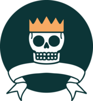 icono de estilo tatuaje con pancarta de calavera y corona png