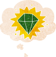 dessin animé diamant avec pensée bulle dans grunge affligé rétro texturé style png