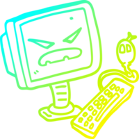 cold gradient line drawing of a cartoon evil computer png