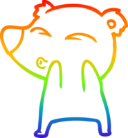 rainbow gradient line drawing of a cartoon whistling bear png