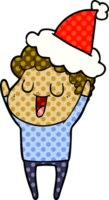 en riant main tiré bande dessinée livre style illustration de une homme portant Père Noël chapeau png