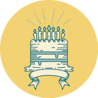ícone de um bolo de aniversário estilo tatuagem png