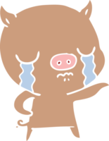 cochon de dessin animé de style couleur plat qui pleure pointant png