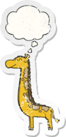 cartoon giraffe with thought bubble as a distressed worn sticker png
