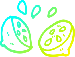 cold gradient line drawing of a cartoon halved lemon png