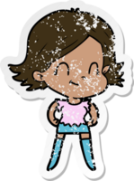 distressed sticker of a cartoon friendly girl png