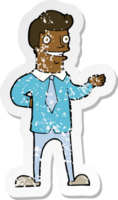 retro distressed sticker of a cartoon salesman png