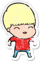 distressed sticker of a happy cartoon boy png