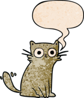 desenho animado encarando gato com discurso bolha dentro retro textura estilo png