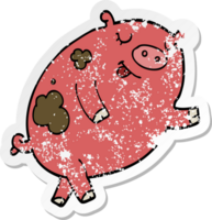 autocollant en détresse d'un cochon dansant de dessin animé png