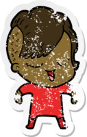 distressed sticker of a happy cartoon girl png