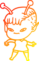 warm gradient line drawing of a cute cartoon alien girl png