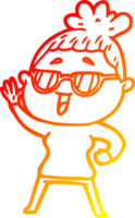 warm gradient line drawing of a cartoon happy woman wearing spectacles png