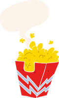 cartoon box of popcorn with speech bubble in retro style png