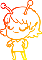 warm gradient line drawing of a smiling alien girl cartoon png